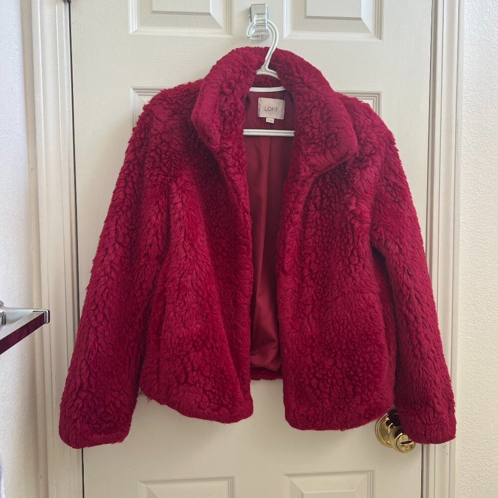 LOFT Red Faux Fur Jacket Brand New XS